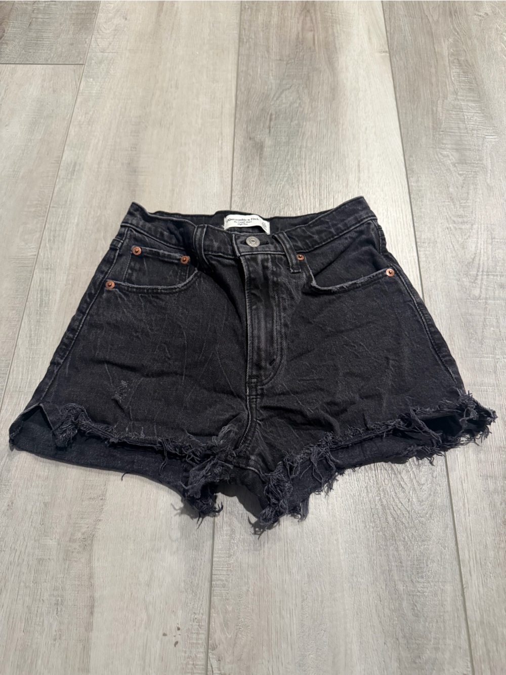 Abercrombie & Fitch Black Frayed Hem High-Rise Denim Shorts - Size 23